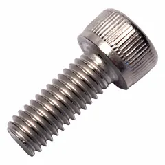 Metric standard socket head cap screw with M6x1.00 thread, 15 mm length, 6 mm head height, and 5 mm drive size. Made from Grade 2 titanium with plain finish. Used in assemblies requiring corrosion resistance and high strength-to-weight ratio, such as aerospace, medical, marine, and chemical processing equipment.