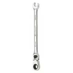 This 8 mm metric 12-point ratcheting combination wrench is constructed from alloy steel with a chrome finish. It has an overall length of 5 3/4 inches and is used for tightening and loosening fasteners in maintenance, assembly, and repair tasks.