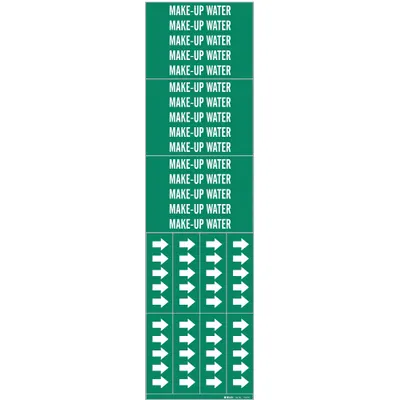 BRADY Pipe Marker: Make-Up Water, Green, White, Fits 3/4 in and Smaller Pipe O.D. - Make-Up Water Adhesive Pipe Markers