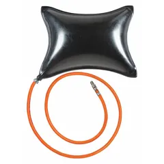 This rubber dual-tire separator bag is used to safely separate dual truck tires for inspection, repair, or inflation. It features a Kevlar inner inflation bag rated for industrial use. The bag is inserted between tires and inflated to break the bead seal without damaging rims.