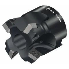 Indexable face mill for face milling operations in metalworking. Uses replaceable cutting inserts for efficient material removal and flat surface generation.
