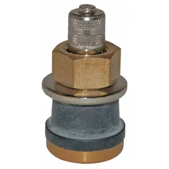 Brass clamp-in tire valve stem with straight shape and 180° angle. Features 0.305-32 thread size. Designed for heavy-duty commercial vehicle tires on buses and trucks.