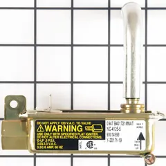 OEM replacement safety valve for Whirlpool ovens. Controls gas flow to the oven burner and shuts off gas if flame is not detected, preventing leaks. Used in gas oven systems to ensure safe operation.