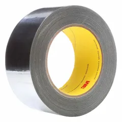 Aluminum foil tape with silicone adhesive for indoor/outdoor use. Backing material is aluminum foil. Minimum temperature rating of -65°F. Supplied in a 36-pack. Used for sealing, patching, and repair applications requiring a weather-resistant barrier.