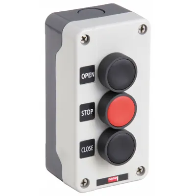Dayton Control Station: (3) Push Buttons, 0 Pilot Lights, 2NO/1NC, Open/Stop/Close - Push-Button Control Stations