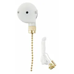 Single-pole, three-throw (SP3T) pull chain switch with a brass finish. Switch function configuration is Off/On/On/On, enabling selection among three circuits or speeds. Suitable for general-purpose switching of lighting or other electrical loads in industrial and commercial applications.