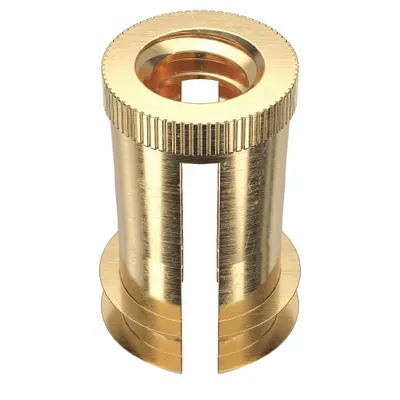 E-Z-LOK Finsert: #6-32 Thread Size, 3/8 in Overall Lg, 13/64 in Dia, Brass, Plain - Finned Press Fit-Inserts