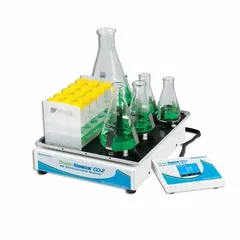 This orbital shaker provides a speed range of 30 to 300 RPM for mixing, blending, and agitating samples in laboratory settings. It accommodates up to 12 x 125 mL flasks and includes a rubber mat to secure vessels during operation. The unit is designed for benchtop use with a standard plug style.