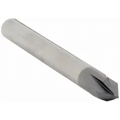 Solid carbide chamfer mill with AlTiN coating for wear resistance and higher cutting speeds. Features 4 flutes, 60° included angle, 1/2" mill diameter, and 3" overall length. Used for creating beveled edges, deburring, and preparing workpiece corners for welding or assembly in machining and fabrication applications.