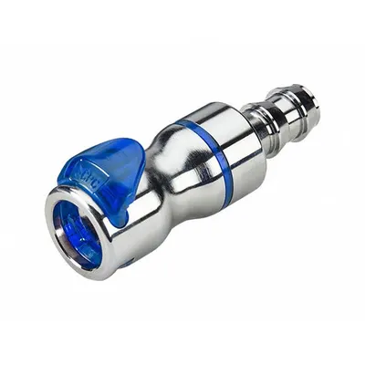 CPC Quick Connection Coupling: Straight, 1/2 in ID Size, Cool Blue, Barbed/Quick Disconnect - Chrome-Plated Brass Quick-Disconnect Tube Fittings