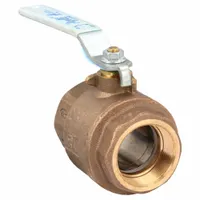 This APOLLO ball valve is a 2-inch, straight, two-piece valve constructed from brass/bronze. It features FNPT x FNPT connections and a lever handle for manual operation. Used for on/off control in water, oil, and gas piping systems
