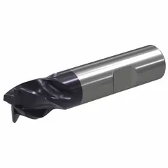 This TiAlN-coated carbide end mill features four flutes, a 1/2" mill diameter, 2" length of cut, and a 0.02" chamfer. Designed for fast cutting in steel and cast iron, it is used for creating 45-degree chamfers, deburring, edge breaking, and preparing weld joints.