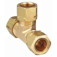 This self-aligning brass compression tee fitting connects three tubes of equal outside diameter in a branch configuration. It is used in pneumatic, hydraulic, and instrumentation systems for leak-resistant joints in fluid-control applications. Supplied in a 10-pack