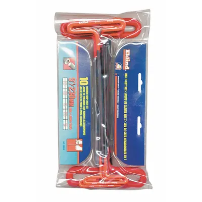 EKLIND Hex Key Set: 6 - 10 Pieces, Hex-T 9 Inch, T, SAE, Std End, Extra Long, 10 Pieces - T-Shaped Hex Key Sets