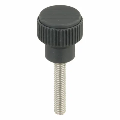 KIPP Hand Knob: Knurled, Plastic w/ SS Thread, M6 Thread, 30 mm Thread Lg, 21 mm Dia - Knurled Knobs with Threaded Stud