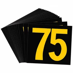 KVA marker displaying the number 75 in Gothic style on retroreflective sheeting. Character height is 2 1/2 inches and width is 4 3/4 inches. Used for identifying transformer or electrical equipment ratings such as kilovolt-ampere values in industrial and utility settings.