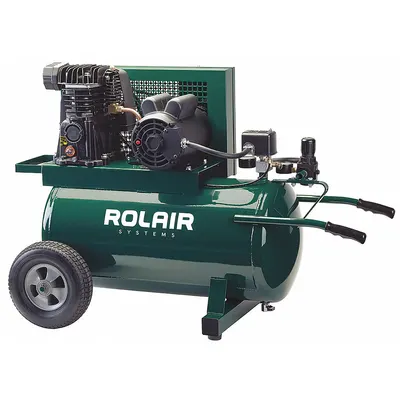 ROLAIR Portable Air Compressor: Quiet, Splash Lubricated, 20 gal, Horizontal, 1.5 hp - Wheeled Portable Electric Air Compressors
