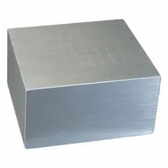Aluminum dry bath block for use with compatible digital dry baths. Measures 3 inches wide by 3 3/4 inches long. Used in laboratory settings for incubation, enzyme reactions, and sample warming.