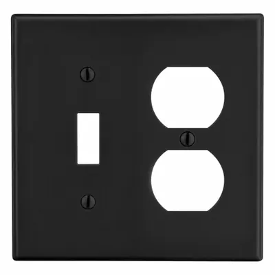HUBBELL Wall Plate: Combo, 2 Gang, Black - Combination Wall Plates