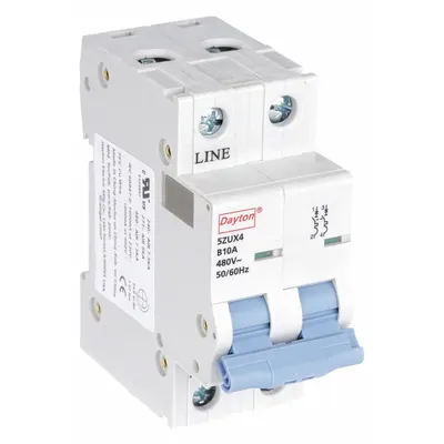 Dayton Supplementary Protector: 10 A Amps, 7.5kA at 480V AC, Screw Clamp, NDB2-63 - B-Curve, 2-Pole UL1077 DIN Rail-Mount Supplementary Protectors