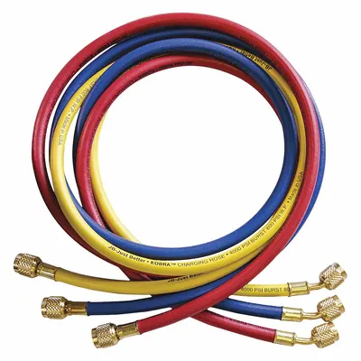 JB INDUSTRIES Hose Set: 5 ft Lg, 0° Angle, Blue/Red/Yellow, Rubber/Kevlar - Charging Hose Sets
