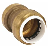 Straight coupling fitting for joining two tubes of 1 in outside diameter. Push-to-connect design allows tool-free installation on copper, PEX, or CPVC tubing. Used in plumbing, HVAC, and industrial fluid systems for connecting or repairing lines