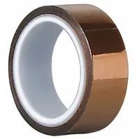 Polyimide film tape with silicone adhesive, 2 inches wide by 5 yards long, 3.5 mil thickness, brown color. Suitable for masking during wave soldering, powder coating, and PCB protection where heat resistance is required