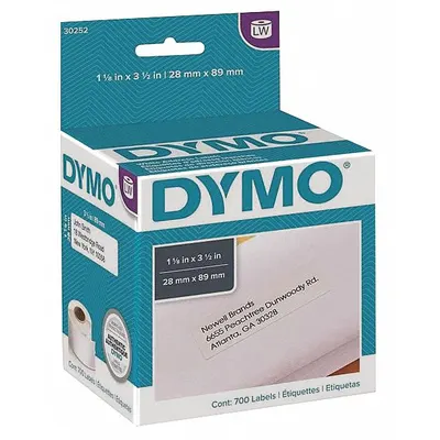 DYMO Printer Label: 1 1/8 in Label Wd, 3 1/2 in Label Ht, White, 1 in Core Dia. - Desktop Direct Thermal Labels