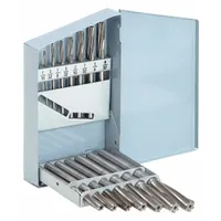 This 15-piece set of spiral-flute chucking reamers is made from high-speed steel for precision sizing and finishing of pre-drilled holes. The spiral-flute design aids chip evacuation, making the set suitable for through-holes and keyway applications in metal, wood, and plastic. Each reamer is intended for use in drill chucks or collets in machining and maintenance operations