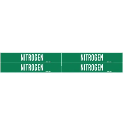 BRADY Pipe Marker: Nitrogen, Green, White, Fits 3/4 to 2 3/8 in Pipe O.D., 4 Pipe Markers - Nitrogen Adhesive Pipe Markers