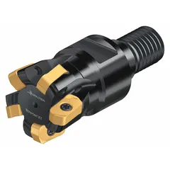 Indexable square-shoulder end mill for milling 90-degree shoulders, slots, and profiling operations in metalworking. Suitable for general machining applications requiring precise square corners and efficient material removal.