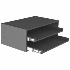 This gray cabinet frame is designed to accommodate two drawers with bearing slides. It is stackable, allowing for flexible storage configurations in industrial environments. Suitable for organizing small parts, tools, and components in workshops, warehouses, and manufacturing facilities.