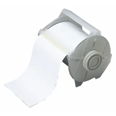 BRADY Continuous Label Stock: 4 1/4 in x 25 ft, Metalized Polyester, White (Gloss) - Brady Thermal Transfer Continuous Label Rolls