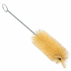 This TANIS lab brush features white natural-hair bristles with a 1 3/4 in bristle length and a 4 1/2 in brush head. It is used for cleaning glassware, test tubes, and other laboratory equipment where gentle surface contact is required.