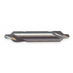 This KEO plain-tip center drill is a double-end tool made from high-speed steel, with a 90° angle and 5-inch overall length. It is used to create precise center holes in workpieces for lathe operations, ensuring accurate alignment and stable support during turning, grinding, or other machining processes.