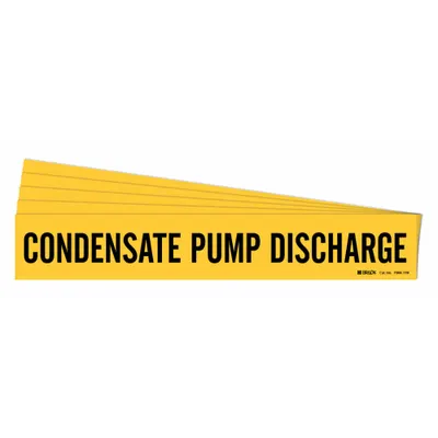 BRADY Pipe Marker: Condensate Pump Discharge, Yellow, Black, Fits 8 in and Larger Pipe O.D. - Condensate Pump Discharge Adhesive Pipe Markers