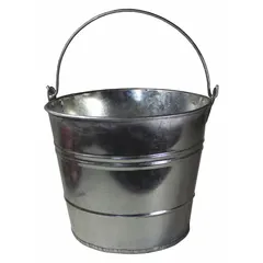 Steel oil drain basin with a silver finish, designed for collecting waste oil, coolant, or other fluids during vehicle and equipment servicing. Features a 12 qt capacity, 11 1/2 in overall diameter, 10 in overall height, and 12 39/64 in overall length.