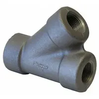 Steel threaded wye fitting rated Class 3000 with a maximum operating pressure of 2,000 psi at 150 °F. Used to split or combine flow in high-pressure piping systems for industrial applications such as oil and gas, chemical processing, and power generation