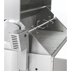 This CROWN VERITY rotisserie is constructed of stainless steel with a 30-inch overall width. It is designed for commercial cooking applications, rotating meats and poultry over a heat source for even roasting.