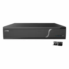 Network IP video recorder supporting up to 64 camera inputs with H.265 compression. Features HDMI/VGA output, 640 Mbps network interface, and analytics-based recording modes. Internal 6 TB storage allows continuous recording; video export via USB flash drive. Suitable for centralized surveillance in commercial or industrial environments.