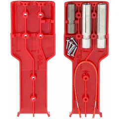 Plug-in connector rated for 110A constant current, 400A for 1 minute, and 800A for 10 seconds. Red polarized design ensures correct alignment for high-current temporary connections. Suitable for welding, battery charging, and industrial power applications.