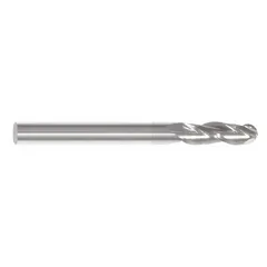 General purpose carbide ball end mill with TiCN coating for wear resistance. Features 3 flutes, 9/16" mill diameter, 1-1/4" length of cut, and 3-1/2" overall length. Suitable for 3D contouring, slotting, and profiling in mold and die work, as well as general machining of steels and cast irons.