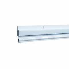 Aluminum door sweep designed to seal the gap at the bottom of a door. Measures 84 inches in length and 1-1/2 inches in width. Helps block drafts, dust, and insects in residential and light commercial buildings.