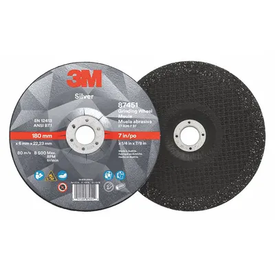 3M Depressed Center Grinding Wheel: Type 27, 7" x 1/4" x 7/8", Ceramic - Cool-Cutting Grinding Wheels for Carbon & Stainless Steel