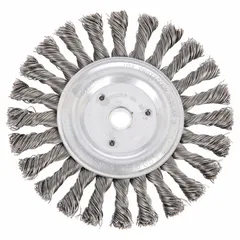 This weld-cleaning brush from WEILER is designed for removing stringer bead slag and spatter from carbon steel. With a 6-inch diameter, 1/2-inch width, and 0.023-inch steel fill, it is suitable for use on standard angle grinders and bench grinders. Commonly used in fabrication and metalworking to prepare weld surfaces for painting or further processing.