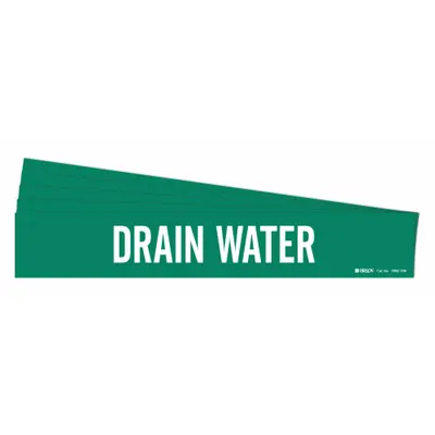 BRADY Pipe Marker: Drain Water, Green, White, Fits 8 in and Larger Pipe O.D. - Drain Water Adhesive Pipe Markers