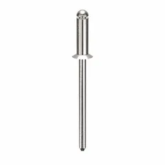 Flush-mount blind rivet with 0.122-inch diameter and 1 20/43-inch overall length. Body length is 3/8 inch, overall length 1 15/32 inch. Plain finish. Supplied in a pack of 500. Used for fastening sheet metal, plastics, and composite materials where a low-profile finish is required.
