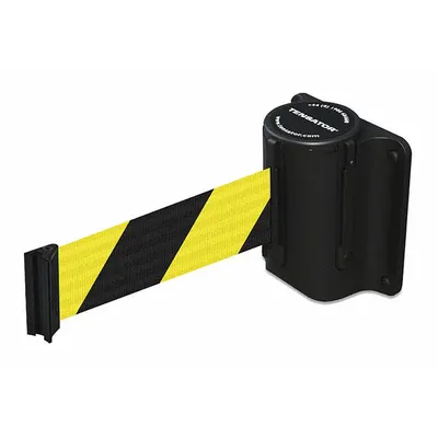 TENSABARRIER Retractable Belt Barrier: Fixed Mounting Plate, 7 1/2 ft Belt Lg, Pattern - Wall-Mount Retractable Belt Barriers