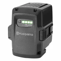 The Husqvarna BLi200 is a 36V DC lithium-ion battery with a 5 Ah capacity. It includes one battery per unit. This battery is designed to power cordless outdoor equipment such as trimmers, chainsaws, and blowers for landscaping and grounds maintenance tasks.