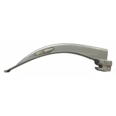 MEDSOURCE MS-46014 is a reusable MacIntosh laryngoscope blade made of stainless steel with a silver finish. It is size 4, with an overall length of 6 1/4 inches and width of 9/16 inches, featuring standard illumination. This blade is used for direct laryngoscopy during endotracheal intubation in adult patients.